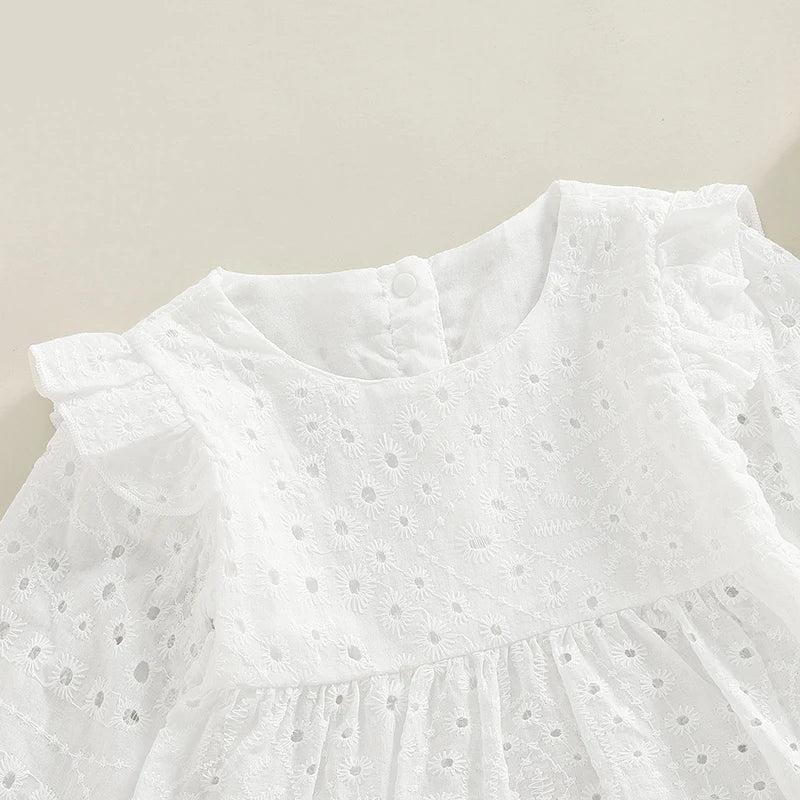 Adorable Infant Girls Outfit with Stylish Round Neck Long Sleeve Top and Cute Ruffle Shorts for a Casual Look