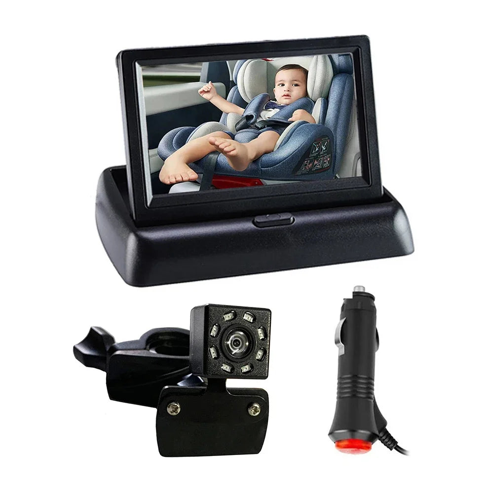 4.3 Inch HD Baby Car Mirror 150 Wide View 8LED IR Night Vision Back Seat Baby Car Camera Folding Screen Headrest Monitor Display