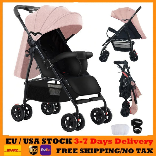 2 in 1 Baby Stroller Baby Carriage Lightweight Stroller Travel System Stroller One Hand Fold Stroller for Travel with Canopy