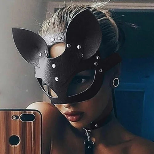 Half Face Cat Cosplay Mask Female Leather Mask Eye Cosplay Halloween Party Pu Half Face Mask Adult Game Supplies Adult Game