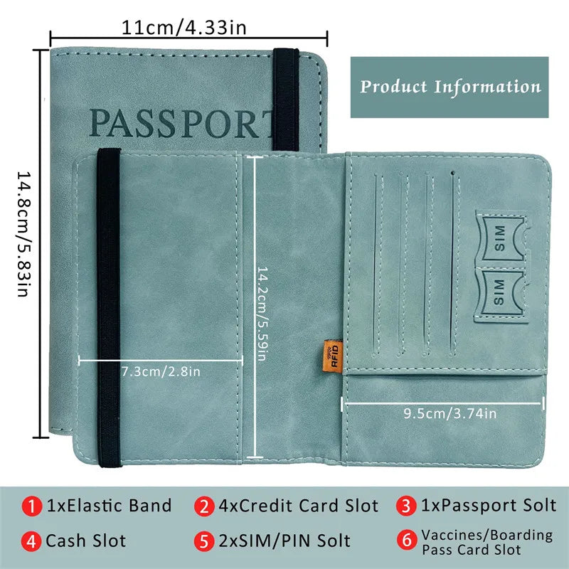 Women Men Vintage Business Passport Covers Holder Multi-Function ID Bank Card PU Leather Wallet Case Travel Accessories