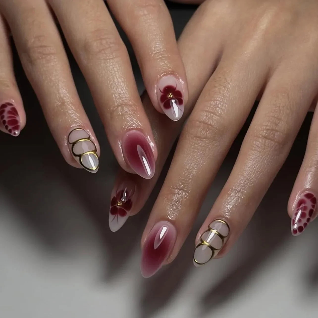 24Pcs False Nails Spicy Girl Silver Bow with Diamond Fake Nails with Glue Almond Press on Nails Black Cool Almond Nail Set