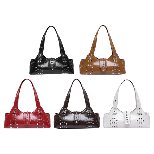 Shoulder Bag for Women Rivet Punk Underarm Bag PU Leather Studded Clutch Purse Trendy Hobo Purse for Work Travel Shopping