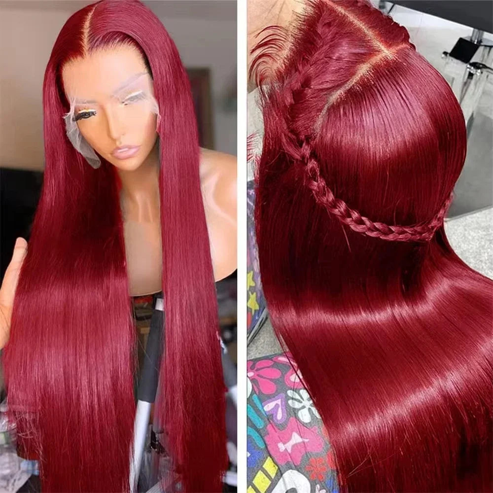 200 Density 99J Burgundy Lace Front Human Hair Wigs  13x6 HD Lace Frontal Wig Straight 100% Human Hair Red Wigs for Women