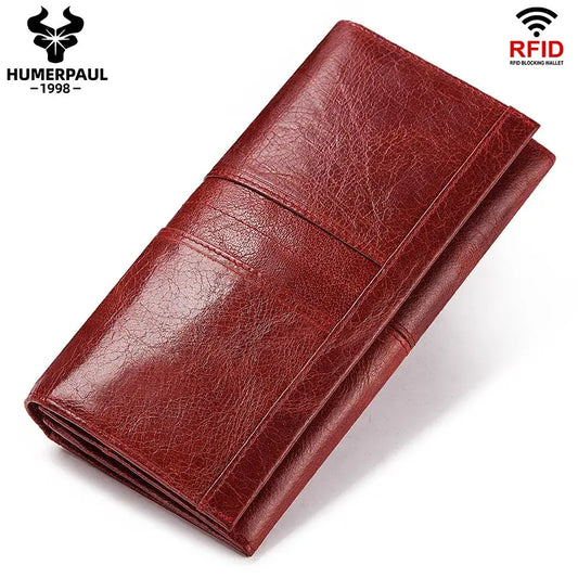 HUMERPAUL Genuine Leather Fashion Wallets For Women Long Clutch Money Bag With Phone Pocket High Quality Credit Card Holder RFID