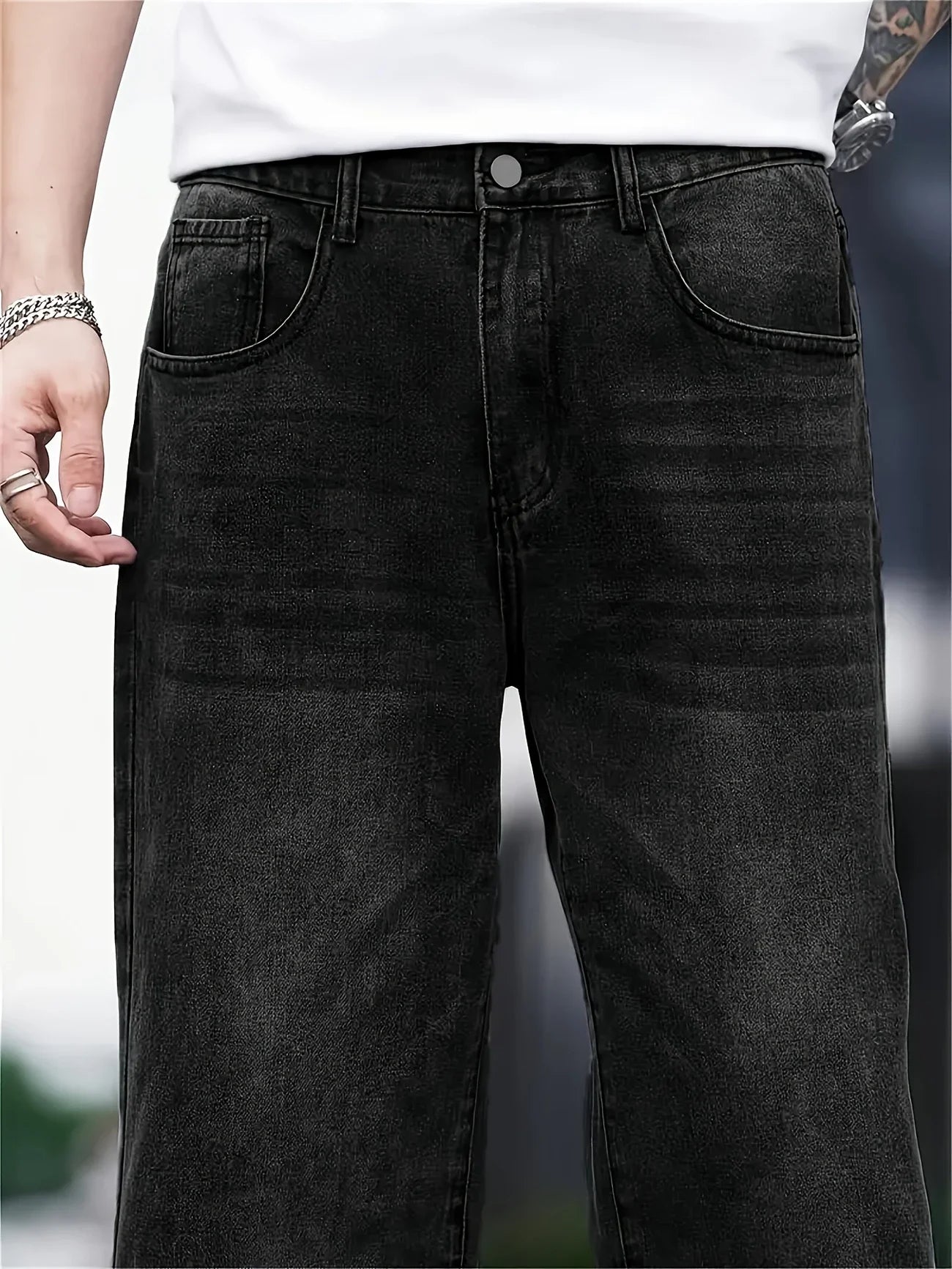 Men's Classic Cotton Blend Jeans - Relaxed Fit, Straight Leg, Solid Color Denim, Comfortable Street Style Pants for All Seasons,