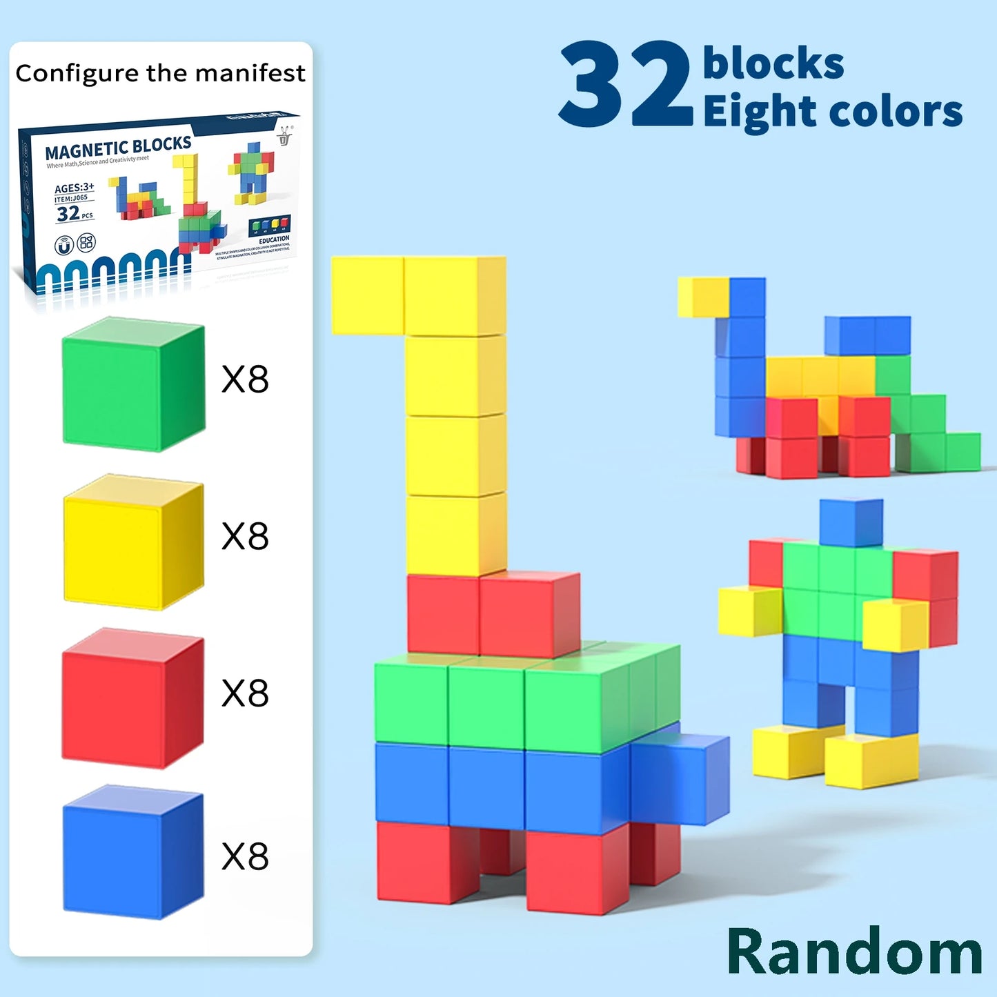 Colorful 3D learning to build my magnetic cubes, children's DIY structural cognitive magnetic toys, suitable for boys and girls