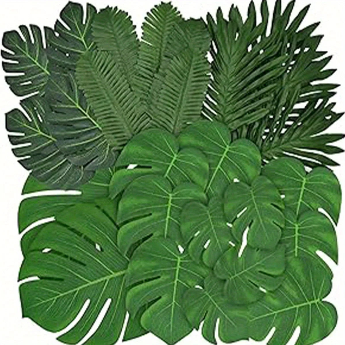 Artificial Palm Leaves 21-30 Pack, 5-8 Kinds Large Small Green Fake Palm Leaf with Stems for Safari Jungle Hawaiian Luau