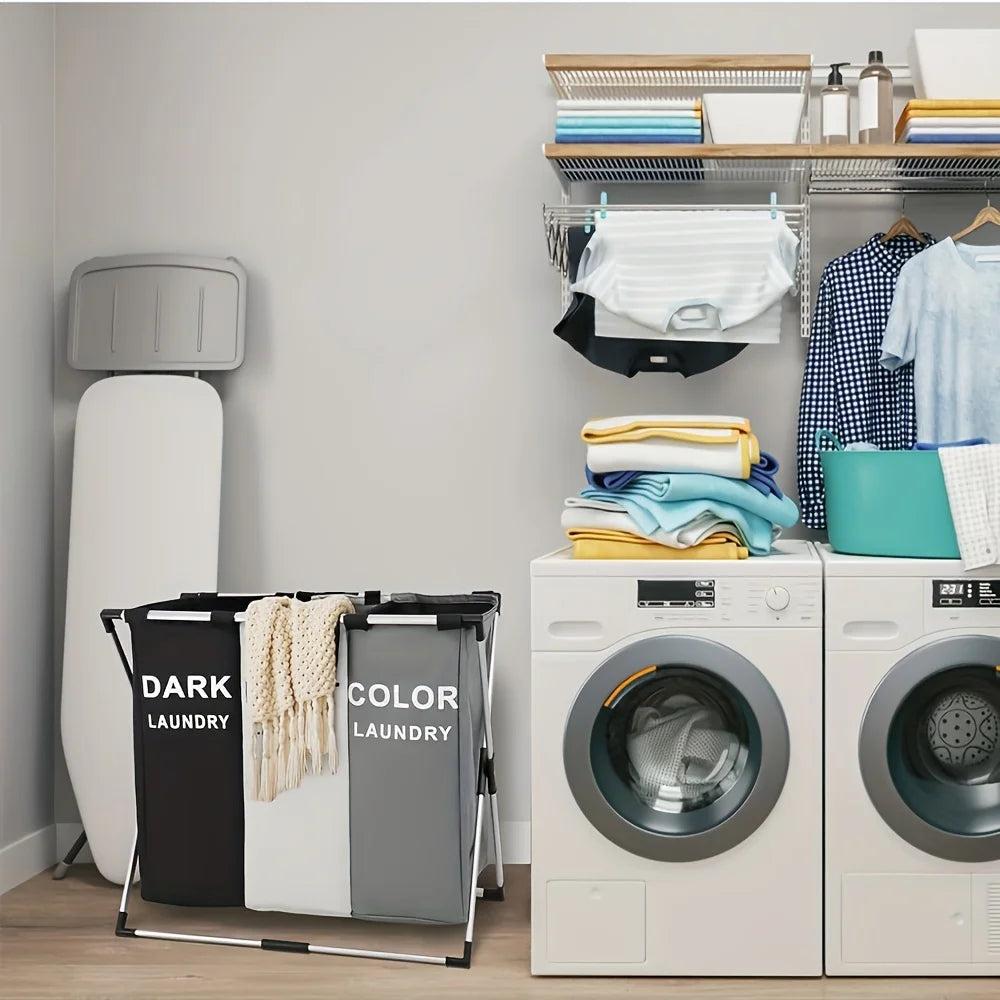1 large three-layer laundry basket, Dirty Laundry Basket Organizer 47.55 gallon foldable basket/sorter with waterproof Oxford ba