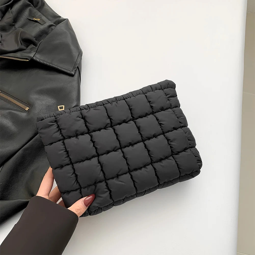 Quilted Cosmetic Bag Puffy Travel Makeup Pouch with Zipper Makeup Organizer Storage Bag Solid Color for Women and Girls