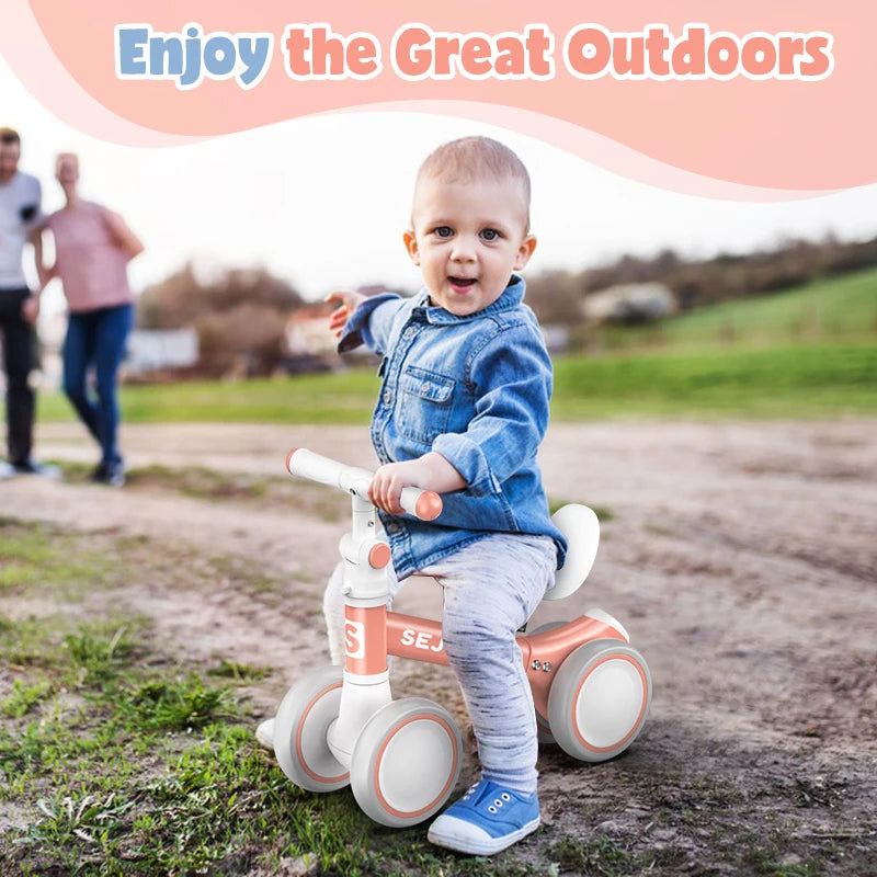 Sejoy Baby Balance Bike for 12-36 Months Gifts,Cute Toddler Bikes to Train Baby from Standing to Running with 4 Wheels