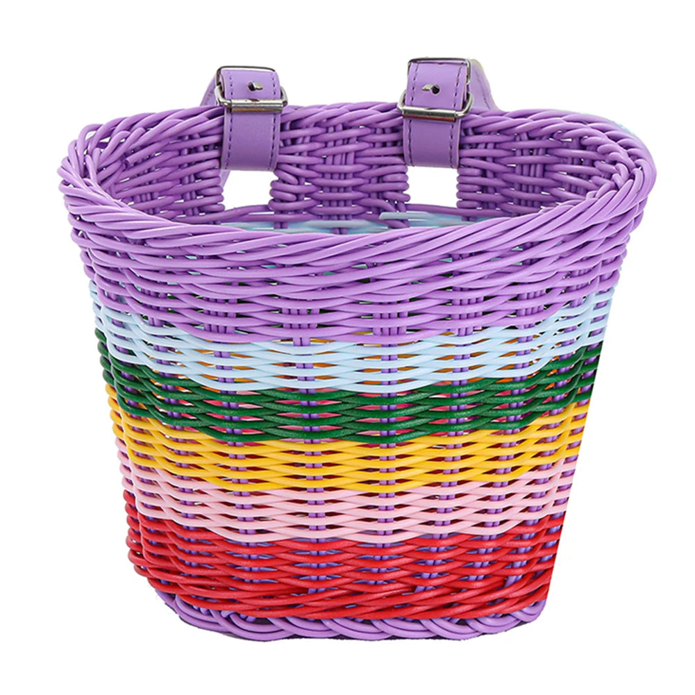 Rattan Bike Basket Front Handlebar Waterproof Handwoven Vintage Bicycle Basket for Kids and Adults