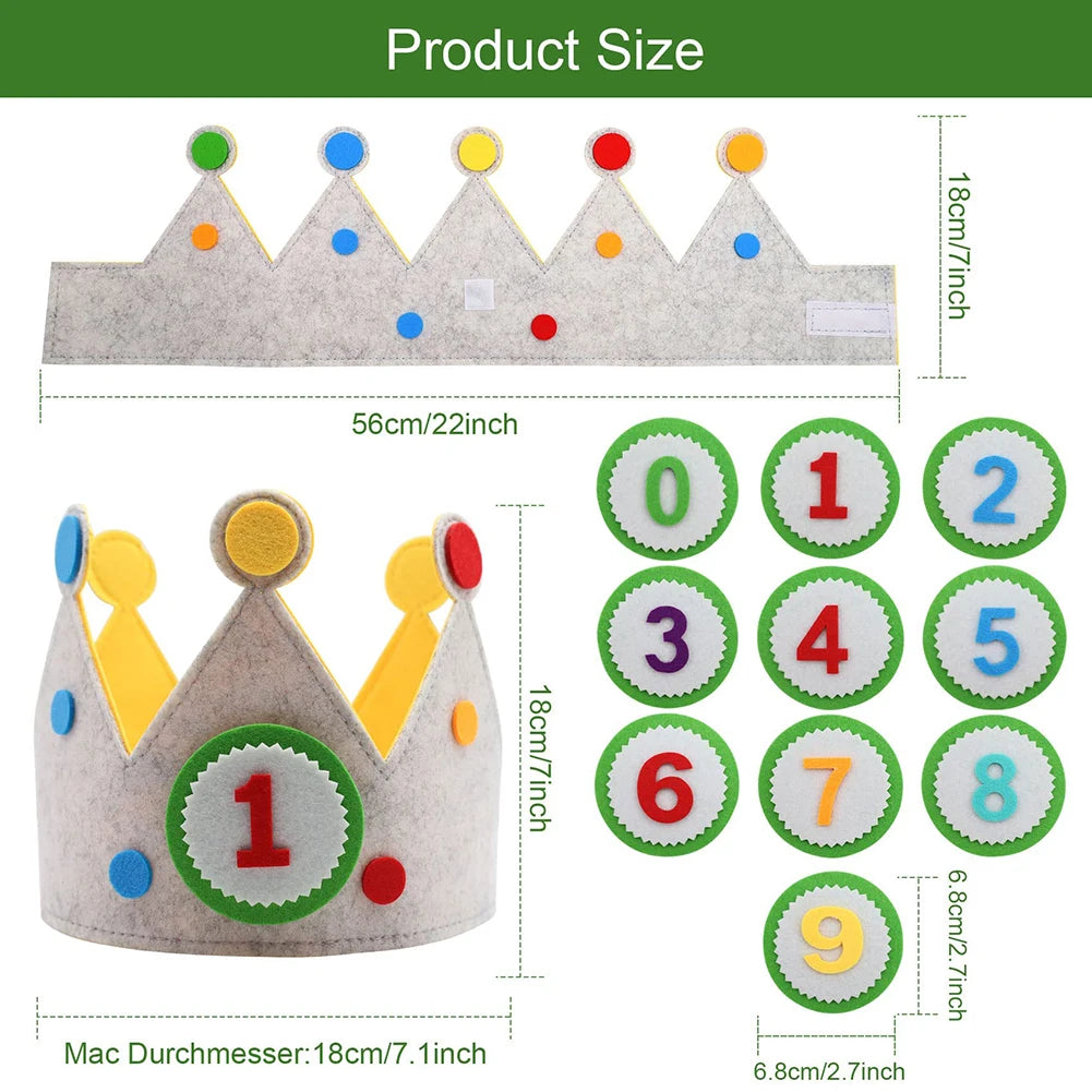 Felt Birthday Crown Children Day Gift Interchangeable Numbers Crown Adjustable Size for Girls Boys Birthday Party Decor