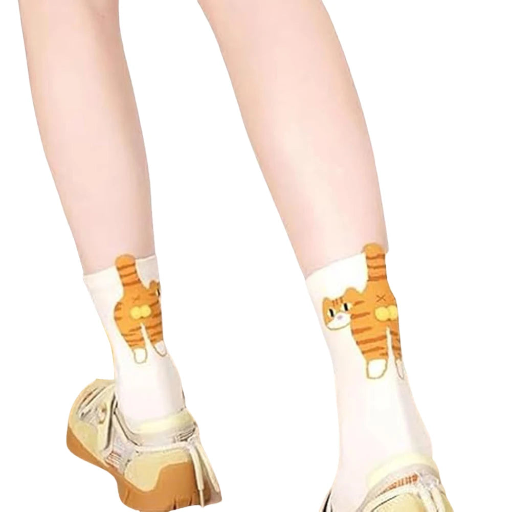 2Pcs Cute Cat Socks Breathable Cartoon Animal Socks Cat Middle Tube Socks Novelty Gifts for Cat Lovers