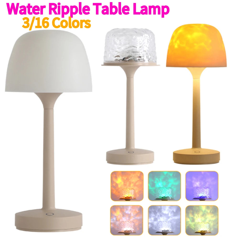 Water Ripple Lamp Rechargeable Night Light Table Lamp Ocean Wave Projector Lamp for Bedroom Cute Room Decor for Teen Girls
