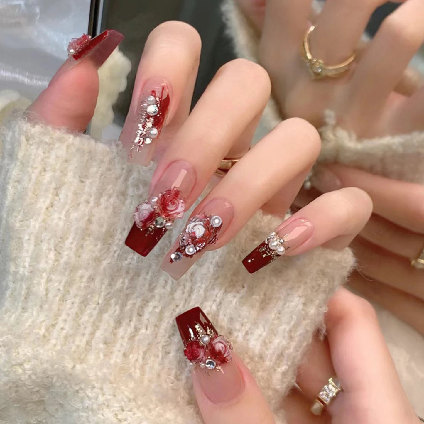 French False Nail for Women Coffin White Tips Artificial Nail with Star Pattern for Women and Girl Nail Salon at Home Portable