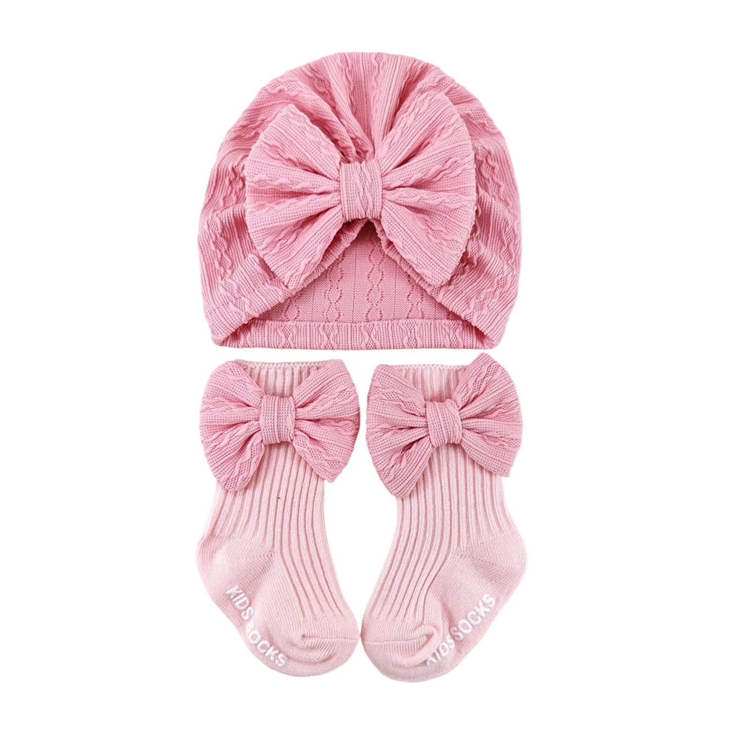 Baby Girl Turban Hat and Socks Set Infant Bow Hat Soft Cute Beanie Caps for Newborn Girls