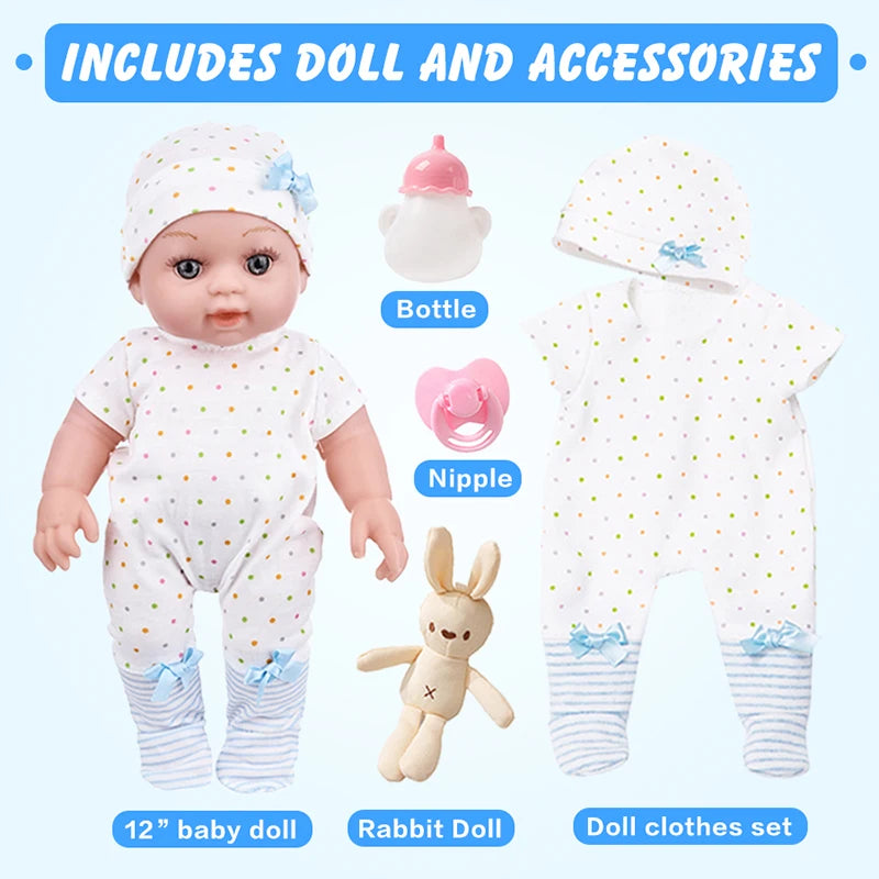 12Inch/30CM Baby Doll Cute Spot Shaped Pajamas Soft Washable Clothes Lifelike Playmate Cuddle Reborn Doll Kids Toy Girls Gift