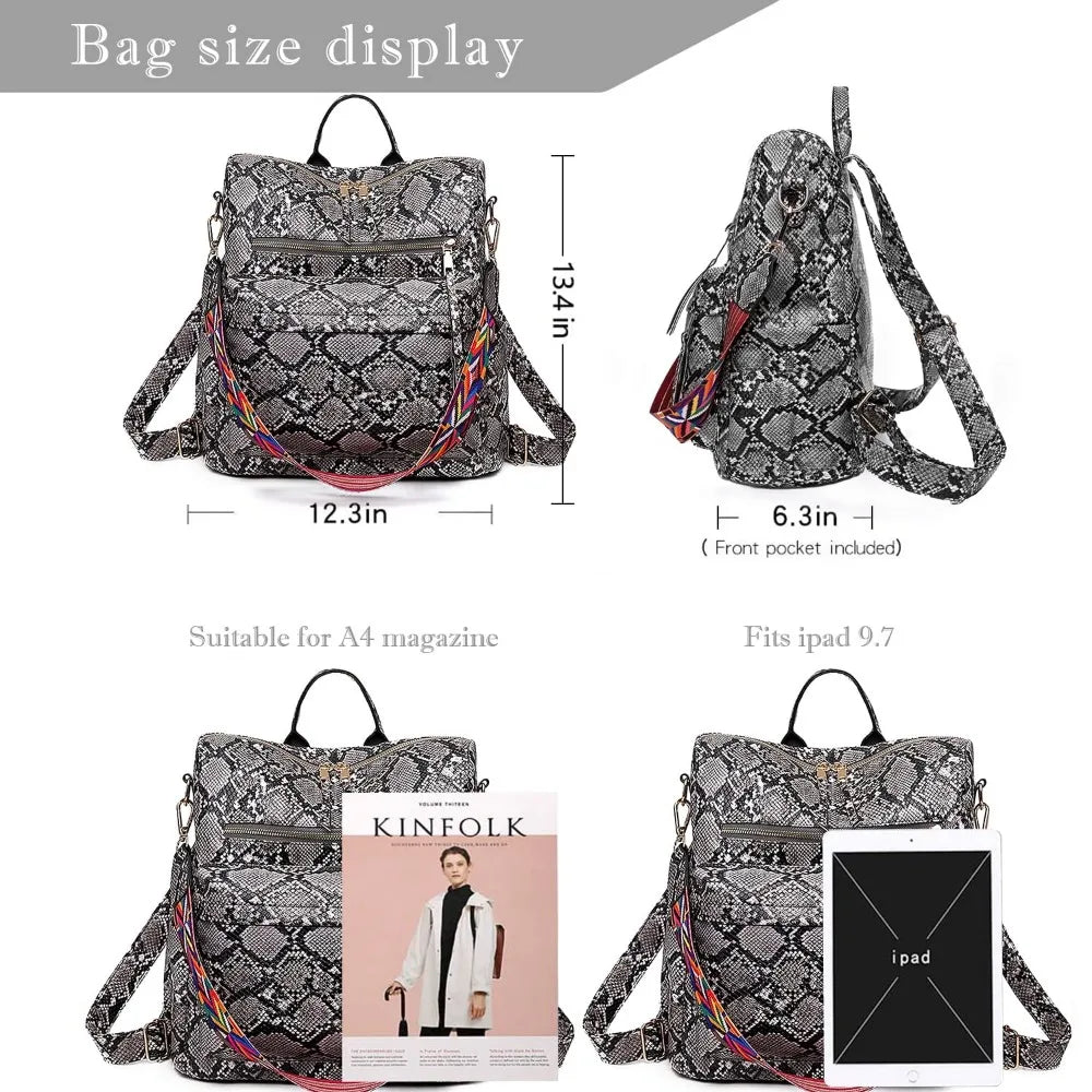 Backpack Purse for Women Fashion Designer Travel Backpack Leather Convertible Shoulder Bags Casual Daypack,Serpentine gray and