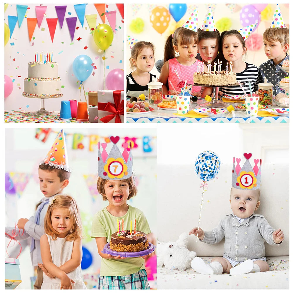 Felt Birthday Crown Children Day Gift Interchangeable Numbers Crown Adjustable Size for Girls Boys Birthday Party Decor
