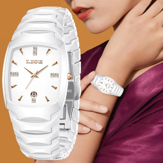 LIGE Fashion Luxury Woman Watch Simple Elegant Stainless Steel Casual Quartz Watches for Women Calendar Ladies Romantic Gift New