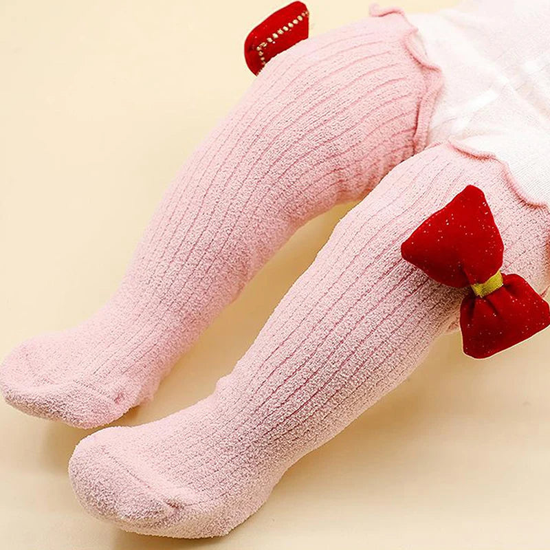 Adorable Baby Girl Knee High Socks with Lotus Edge Design and Bow Detail Soft Elastic Material for Cozy Warmth and Style