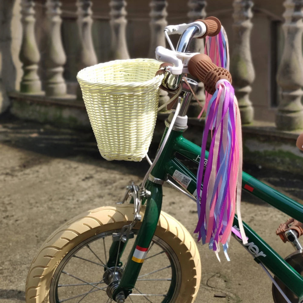 Rattan Bike Basket Front Handlebar Waterproof Handwoven Vintage Bicycle Basket for Kids and Adults