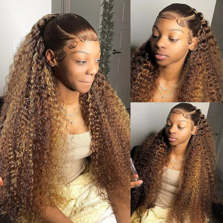 13x6 Curly Highlight Ombre Hd Lace Front Human Hair Wigs Colored Deep Wave 13x4 Lace Frontal Brazilian Human Hair Wig For Women