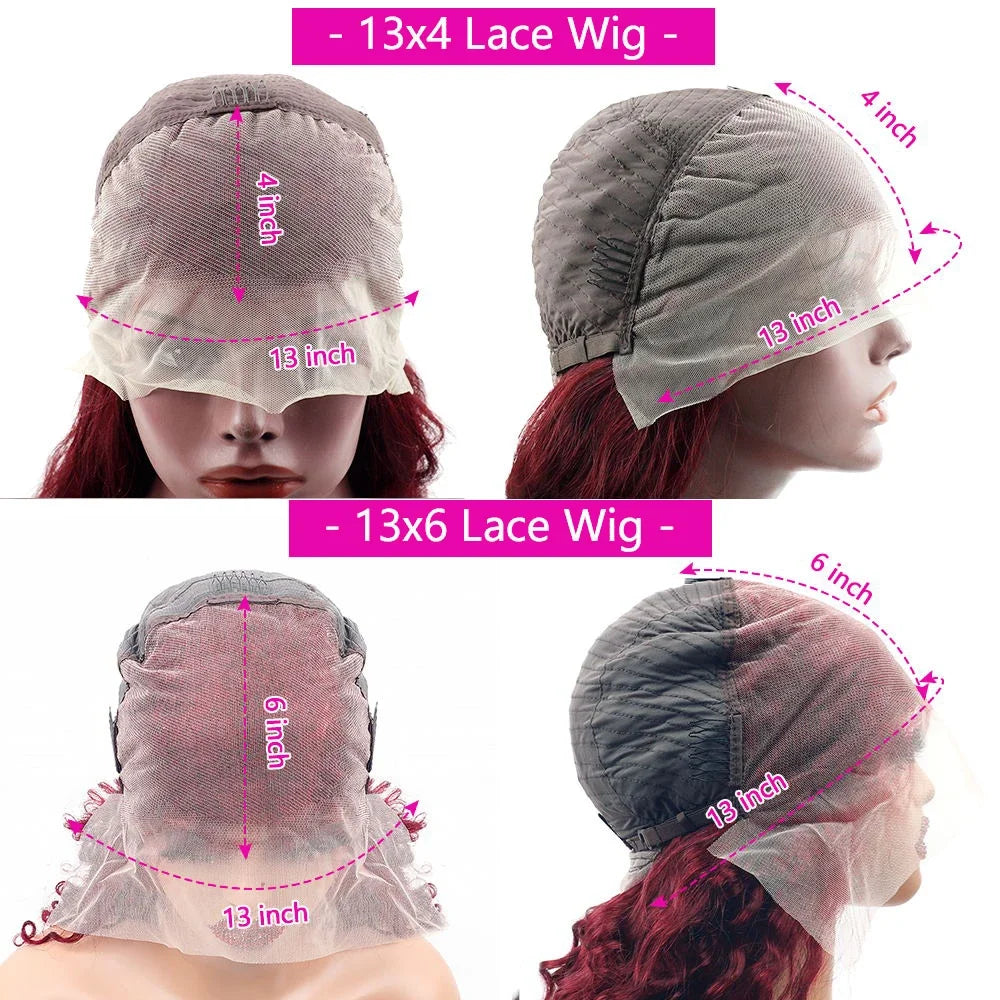 99J Burgundy 13x4 13x6 Full Frontal Lace Brazilian Preplucked Colored Straight Frontal Wigs HD Transparent Lace Human Hair Wigs