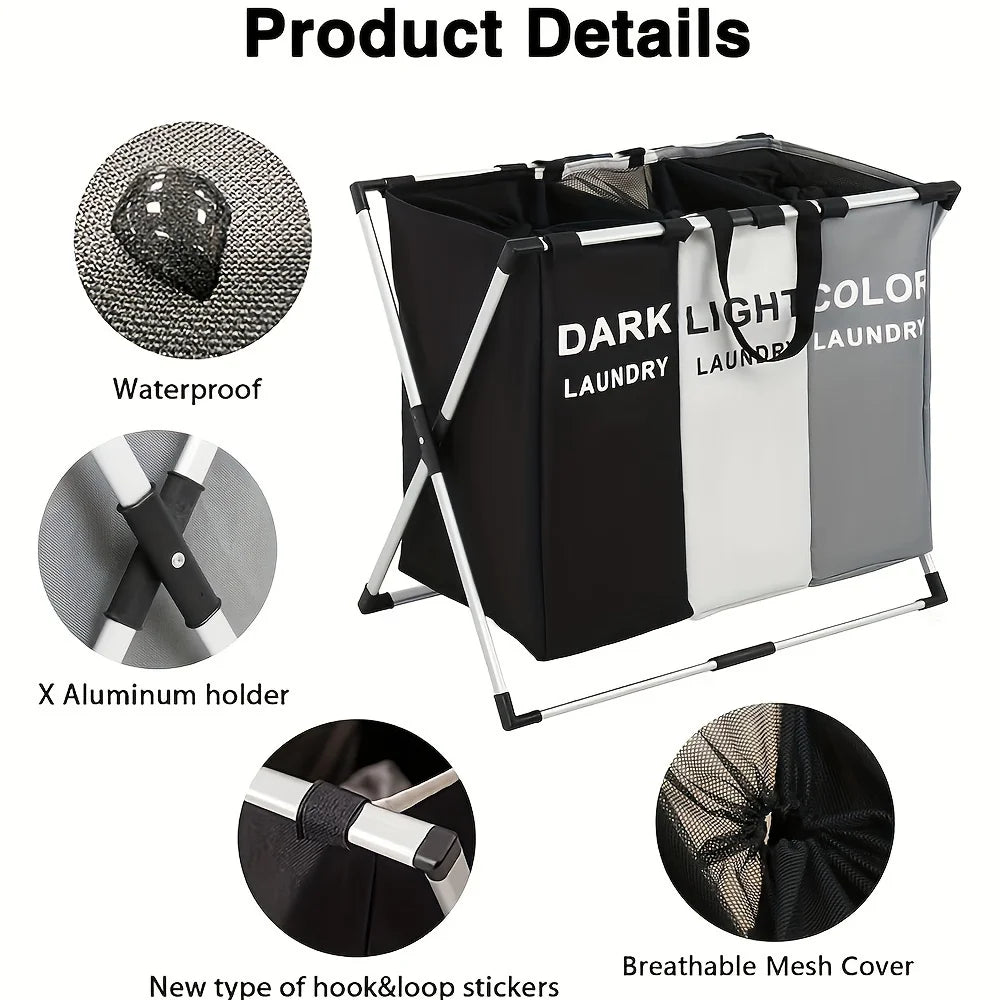 1 large three-layer laundry basket, Dirty Laundry Basket Organizer 47.55 gallon foldable basket/sorter with waterproof Oxford ba