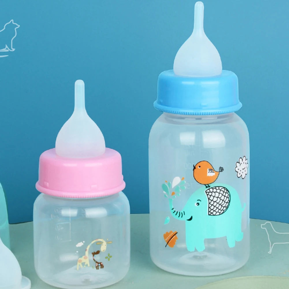 Small Pet Feeding Bottle 60ml/125ml Cute Kitten Feeding Bottle PP Cartoon Animals Nursing Bottle for Newborn Kittens Puppies