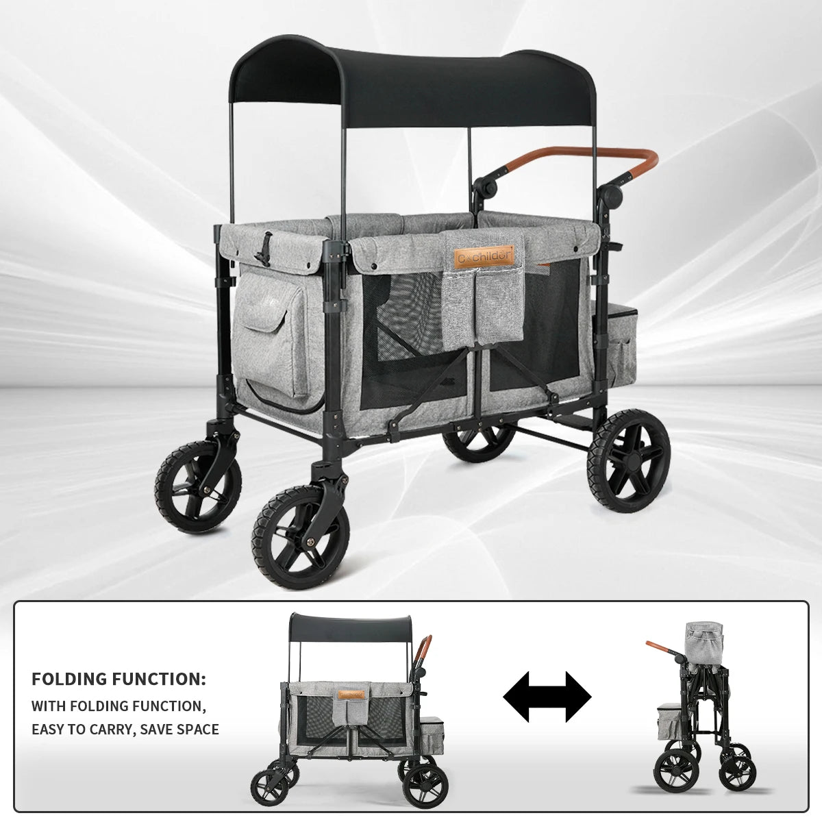 Baby camper van, a stroller suitable for four children, foldable, with a detachable sunshade, perfect for autumn outings