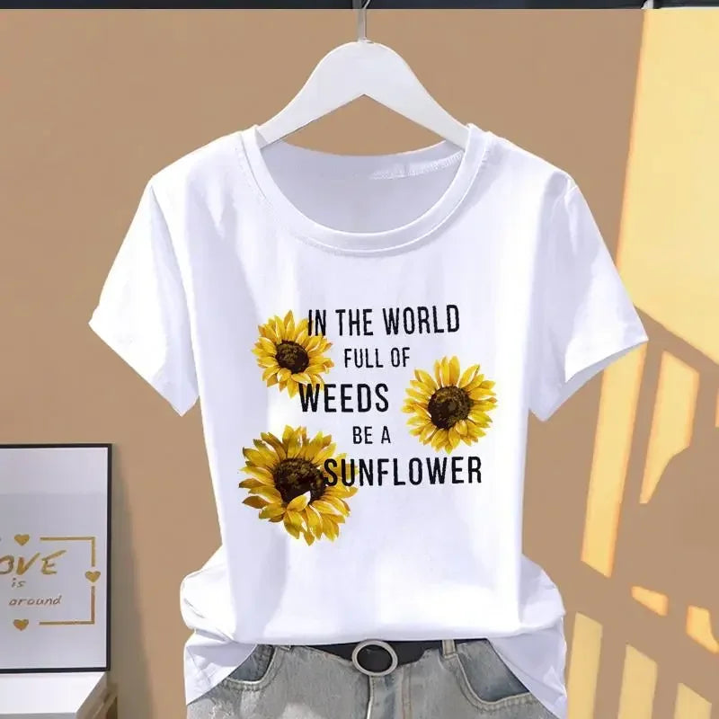 90s Women Print Floral Sports Fashion Casual Explosive Short Sleeve T-shirt Graphic Tshirts  Women Clothes  T Shirt