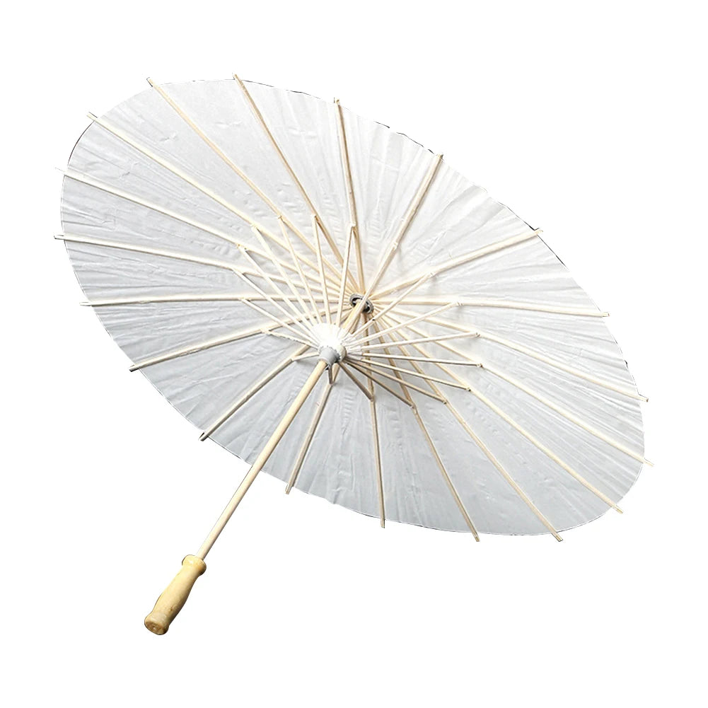 60cm Oiled Paper Umbrellas Chinese Wooden Handle White Paper Umbrella Parasol DIY Rustic Photography Props for Party Wedding
