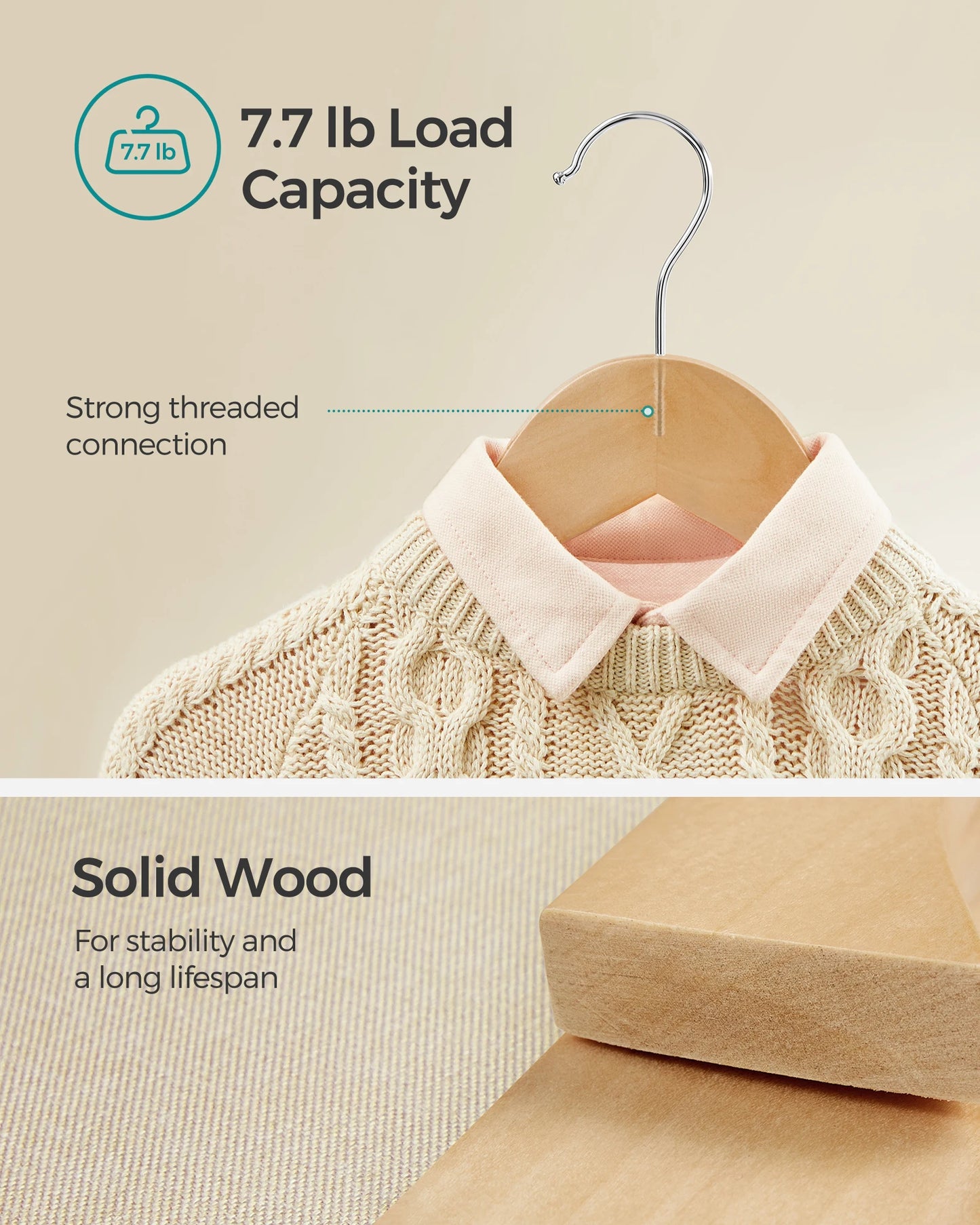 SONGMICS Kids Wooden Hangers 20 Pack, Solid Wood Baby Hangers, Children's Coat Hangers with Pants Bar, Shoulder Notches