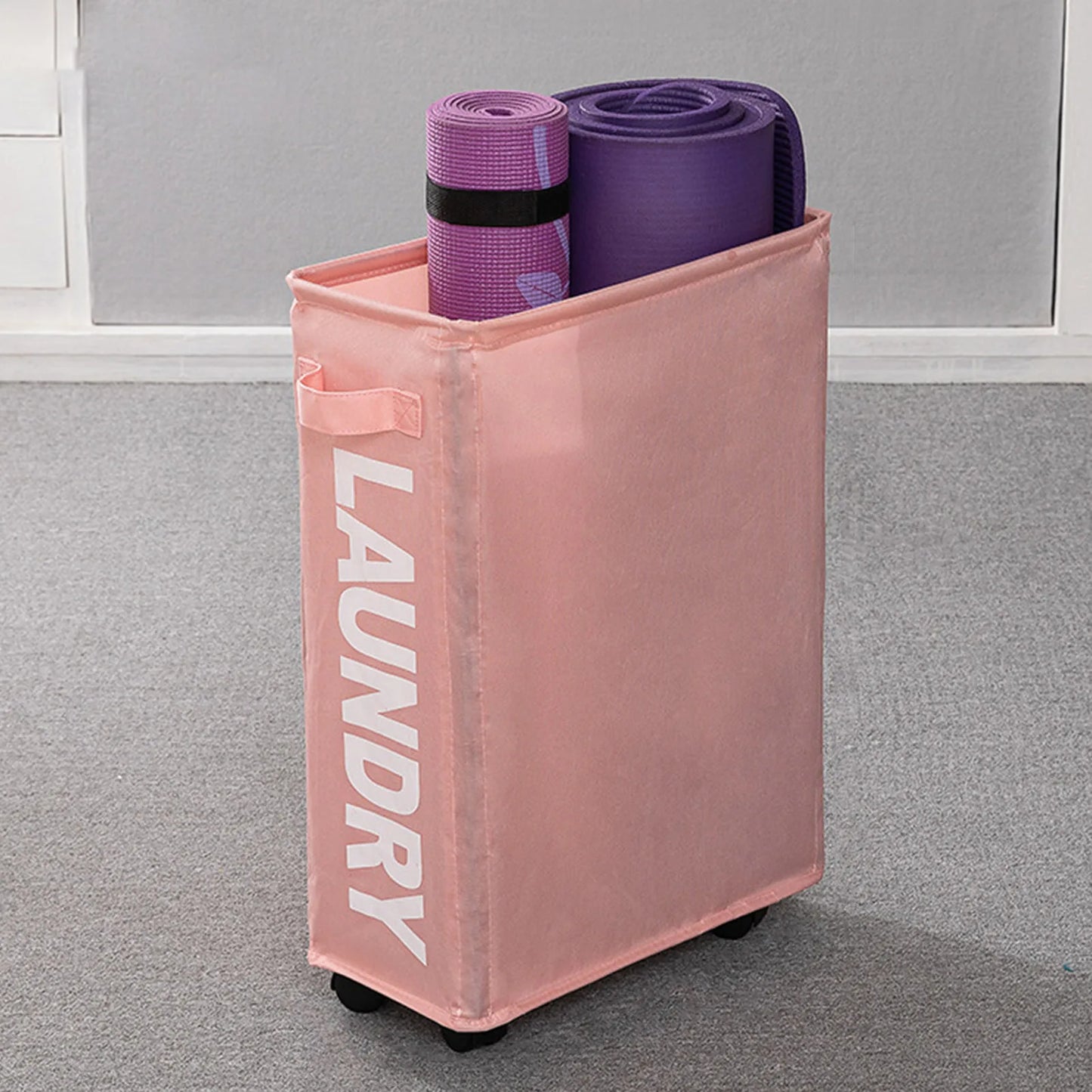 1Pc Laundry Basket with Wheels Easy Movement Large Capacity Waterproof Laundry Basket Foldable Design Dirty Clothes Hamper