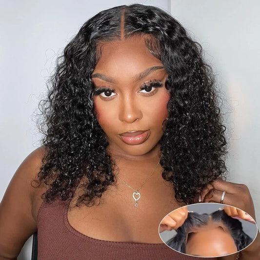 180 Density Natural Color Short Bob 100% Human Hair Wig 13x4 Lace Frontal Human Hair Deep Wave Curly Brazilian Wigs For Women