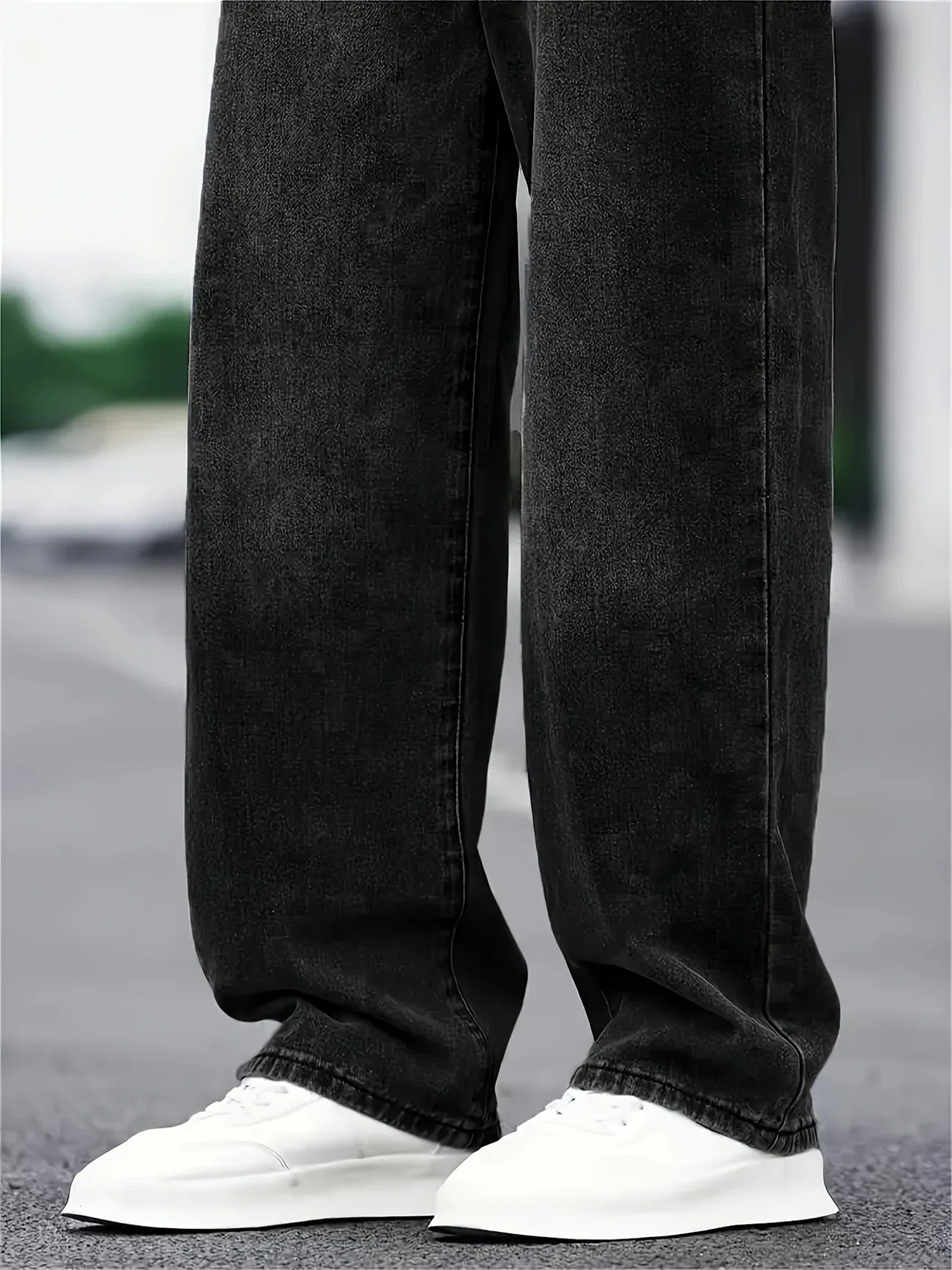 Men's Classic Cotton Blend Jeans - Relaxed Fit, Straight Leg, Solid Color Denim, Comfortable Street Style Pants for All Seasons,